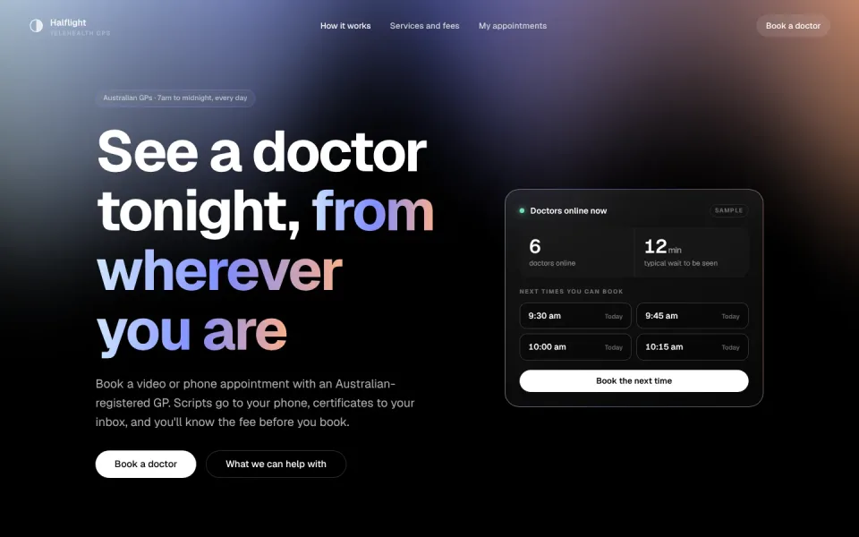Halflight Health template, home page