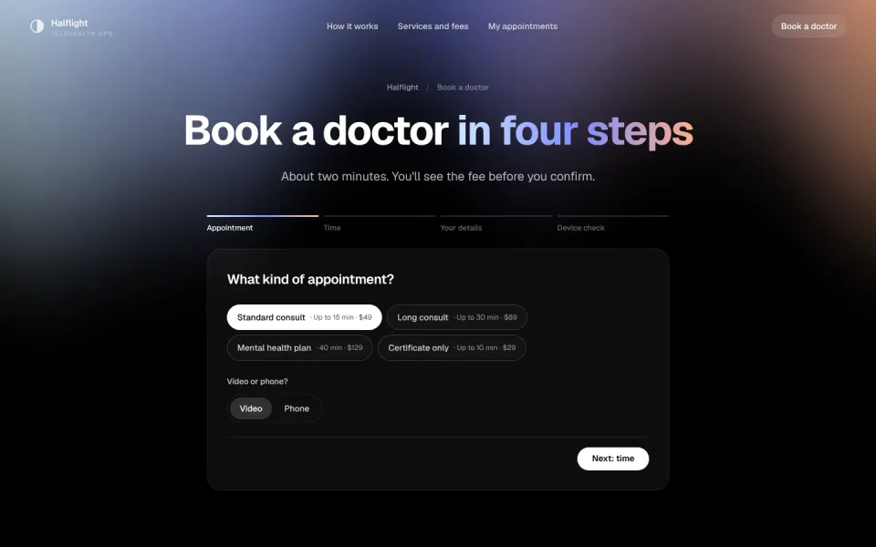 An inside page of the Halflight Health template