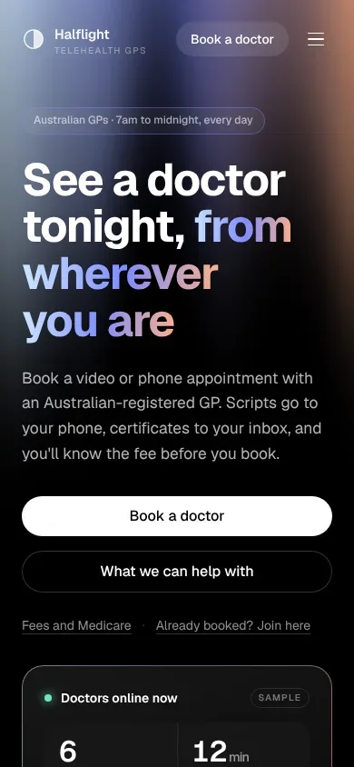 Halflight Health template on a phone