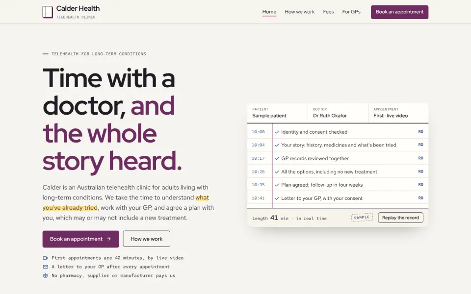 Calder Health template, home page