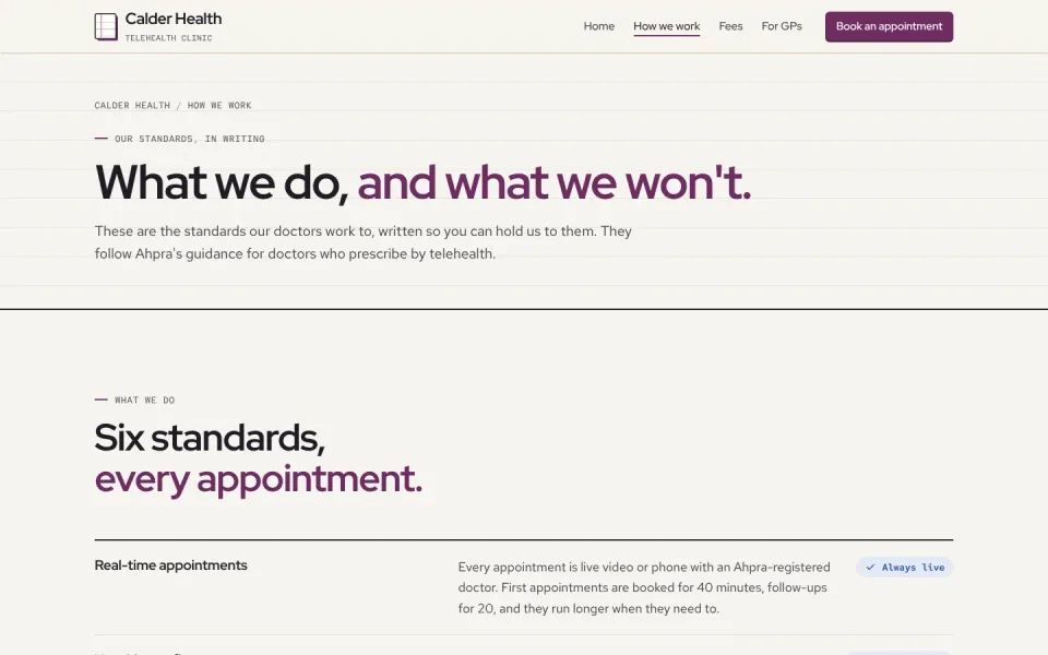 An inside page of the Calder Health template