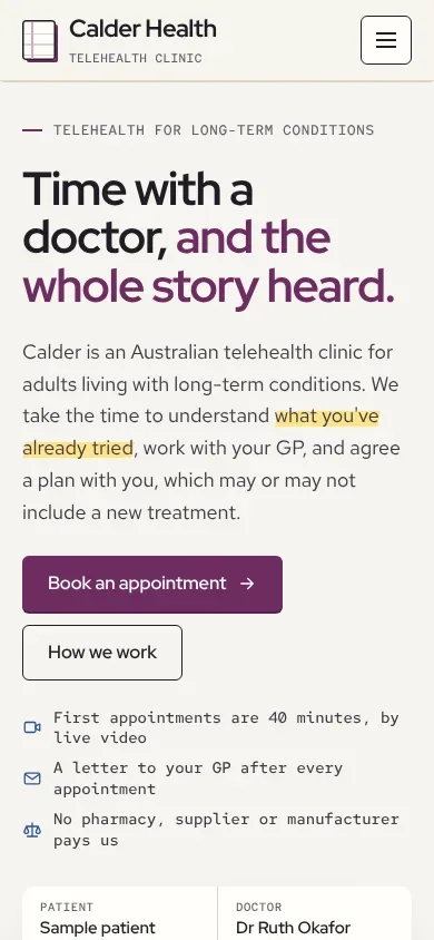 Calder Health template on a phone