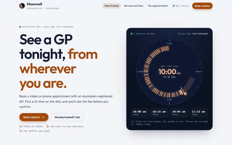 Moonwell Health template, home page