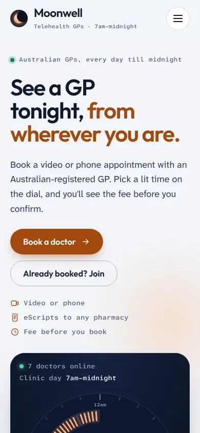 Moonwell Health template on a phone
