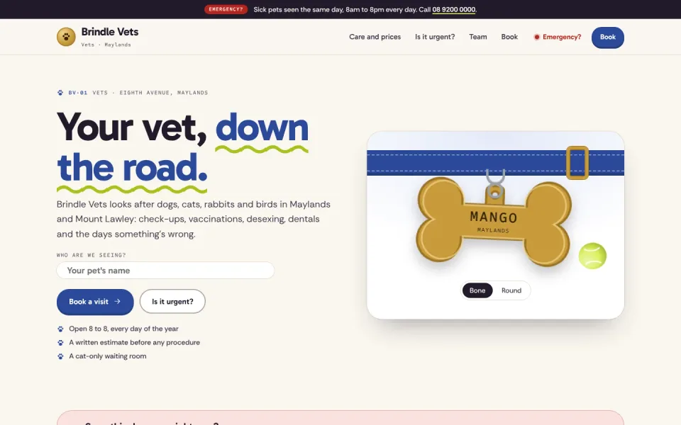 Brindle Vets template, home page