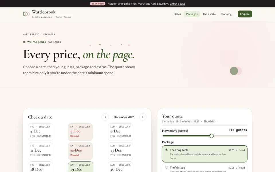 An inside page of the Wattlebrook template