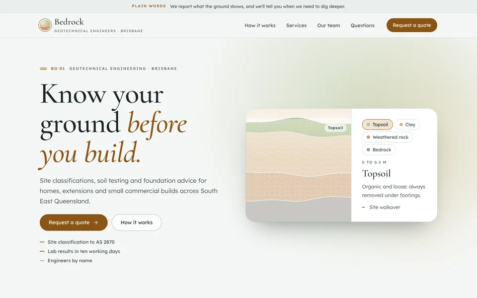 Bedrock Geotechnical example site