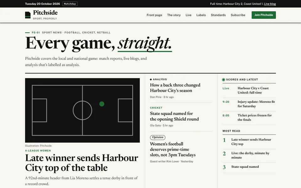 Pitchside example site