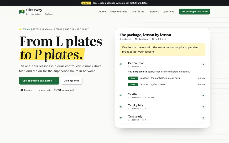 Clearway example site