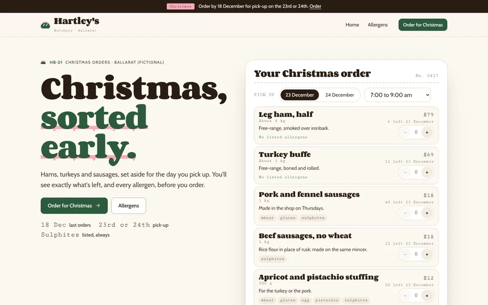 Hartley's Butchery example site