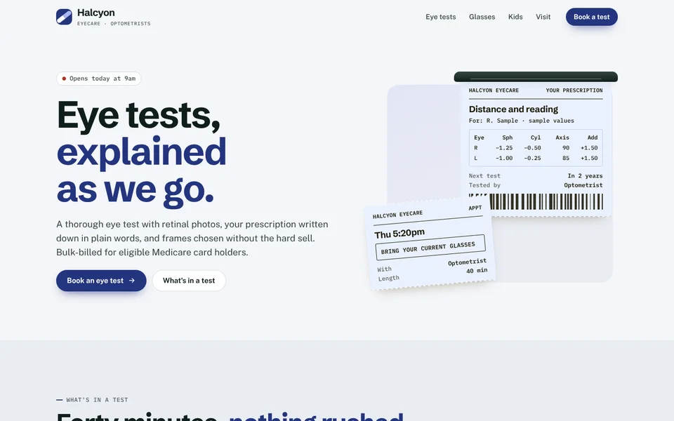 Halcyon Eyecare example site