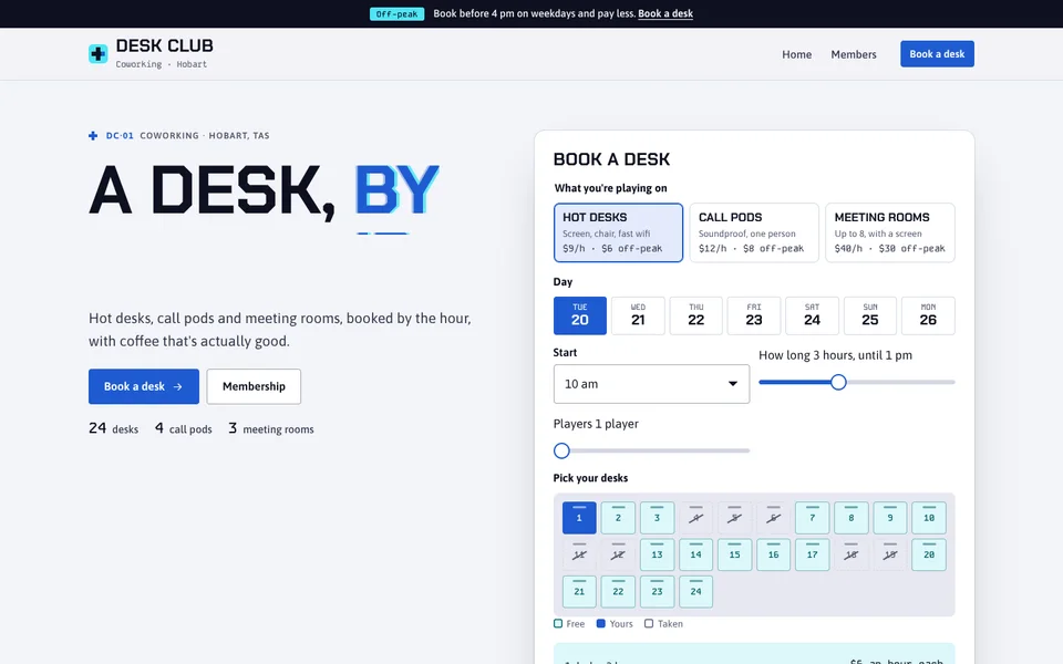 Desk Club example site