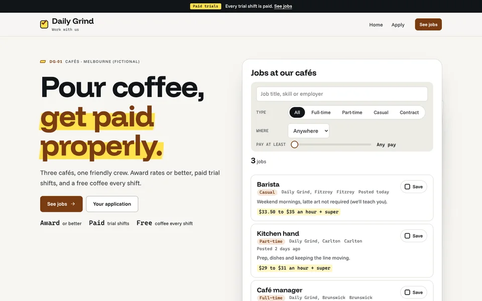 Daily Grind example site