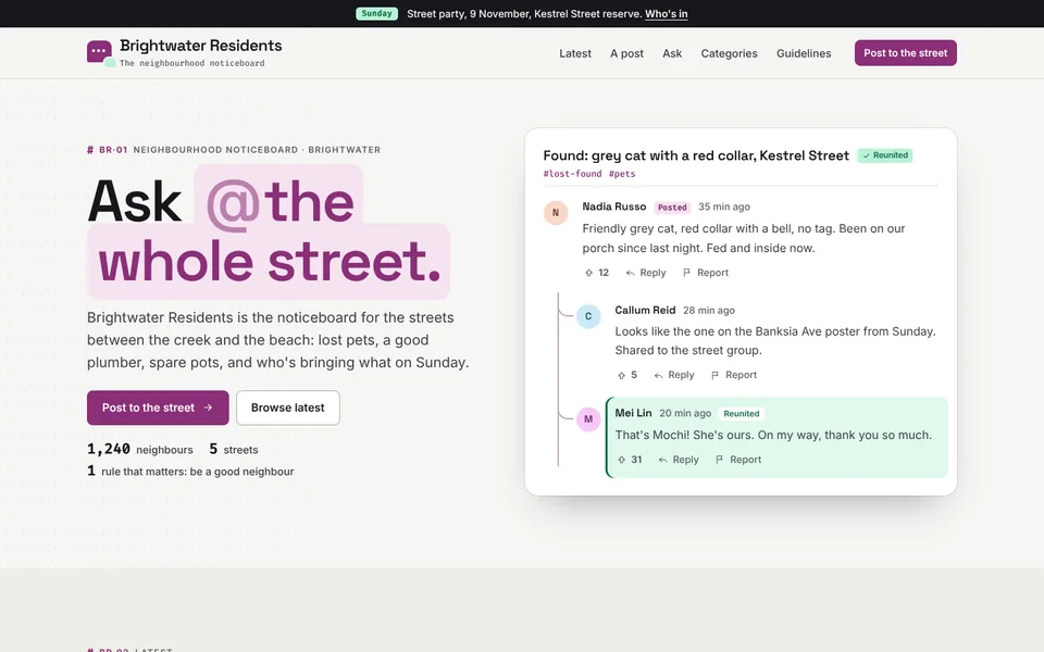 Brightwater Residents example site