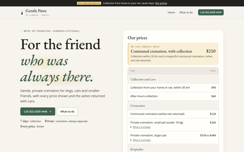 Gentle Paws example site