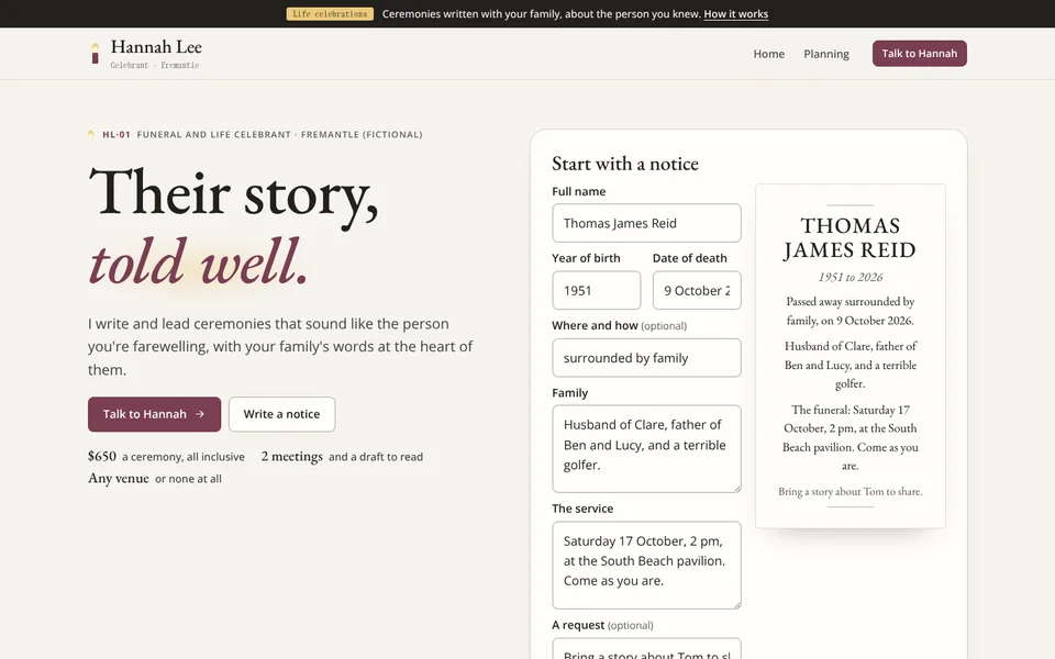 Hannah Lee example site